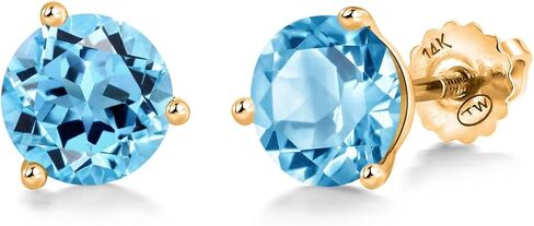 Gem Stone King 14K Yellow Gold Purple Amethyst 3 Prong Martini Screw Back Stud Earrings For Women (1.40 Cttw, Gemstone February Birthstone, Round 6MM) in Saudi Arabia