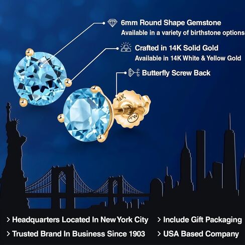 Gem Stone King 14K Yellow Gold Purple Amethyst 3 Prong Martini Screw Back Stud Earrings For Women (1.40 Cttw, Gemstone February Birthstone, Round 6MM) in Saudi Arabia