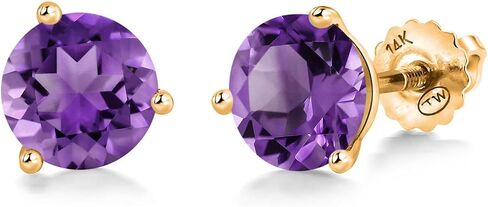 Gem Stone King 14K Yellow Gold Purple Amethyst 3 Prong Martini Screw Back Stud Earrings For Women (1.40 Cttw, Gemstone February Birthstone, Round 6MM) in Saudi Arabia