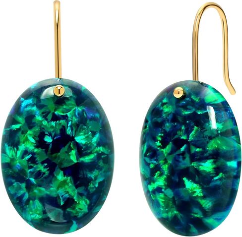 CHINALUSTER Opal Dangle Earrings for Women，Gorgeous 925 Sterling Silver 18K Yellow Gold Plated Dangly Earrings, Dangling Oval Earrings for Christmas Birthday Gifts (Oval, I-10A) in Saudi Arabia