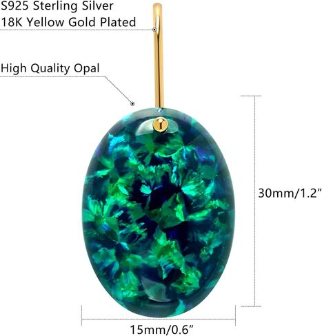 CHINALUSTER Opal Dangle Earrings for Women，Gorgeous 925 Sterling Silver 18K Yellow Gold Plated Dangly Earrings, Dangling Oval Earrings for Christmas Birthday Gifts (Oval, I-10A) in Saudi Arabia