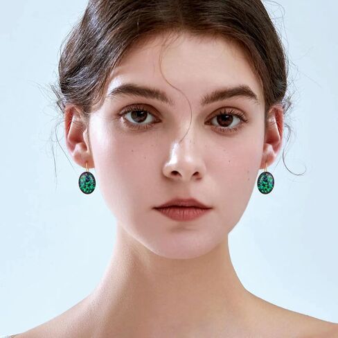 CHINALUSTER Opal Dangle Earrings for Women，Gorgeous 925 Sterling Silver 18K Yellow Gold Plated Dangly Earrings, Dangling Oval Earrings for Christmas Birthday Gifts (Oval, I-10A) in Saudi Arabia