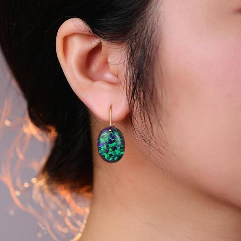 CHINALUSTER Opal Dangle Earrings for Women，Gorgeous 925 Sterling Silver 18K Yellow Gold Plated Dangly Earrings, Dangling Oval Earrings for Christmas Birthday Gifts (Oval, I-10A) in Saudi Arabia