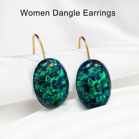 CHINALUSTER Opal Dangle Earrings for Women，Gorgeous 925 Sterling Silver 18K Yellow Gold Plated Dangly Earrings, Dangling Oval Earrings for Christmas Birthday Gifts (Oval, I-10A) in Saudi Arabia