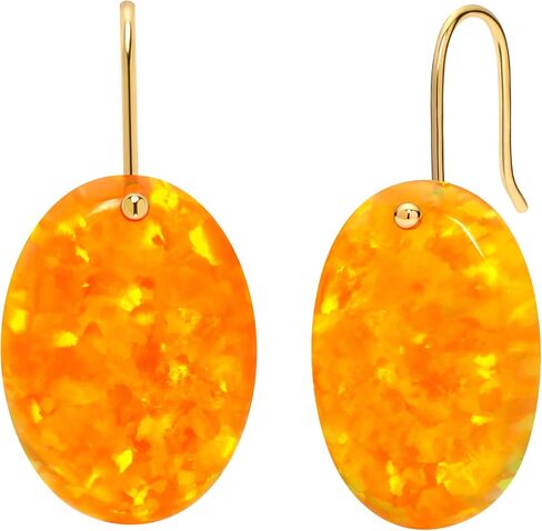 CHINALUSTER Opal Dangle Earrings for Women，Gorgeous 925 Sterling Silver 18K Yellow Gold Plated Dangly Earrings, Dangling Oval Earrings for Christmas Birthday Gifts (Oval, I-10A) in Saudi Arabia
