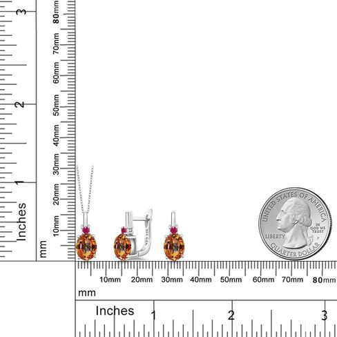 Gem Stone King 925 Sterling Silver Black Onyx and Red Ruby Pendant and Earrings Jewelry Set For Women (5.01 Cttw, Gemstone Birthstone, Oval 9X7MM, with 18 Inch Silver Chain) in Kuwait