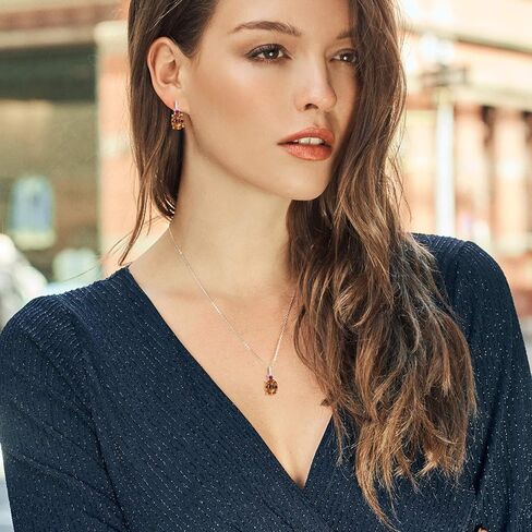 Gem Stone King 925 Sterling Silver Black Onyx and Red Ruby Pendant and Earrings Jewelry Set For Women (5.01 Cttw, Gemstone Birthstone, Oval 9X7MM, with 18 Inch Silver Chain) in Kuwait