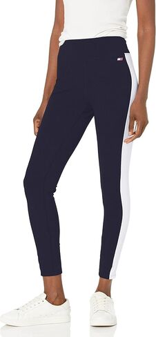 Tommy Hilfiger Sport Womens Ribbed Inset High Rise Athletic Leggings Navy XS in Saudi Arabia