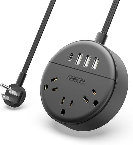 شريط طاقة بسلك تمديد بطول 10 أقدام مع منافذ USB، شريط طاقة NTONPOWER ذو قابس مسطح مع 3 منافذ 2 USB، محطة شحن مثبتة على الحائط للمنزل والمكتب وغرفة النوم والسفر، مدرج في قائمة ETL، أسود in Kuwait