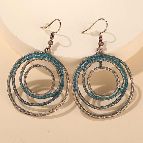 QzxEqz Vintage Multilayer Circle Geometry Dangle Earrings Boho Round Circle Hoop Dangle Drop Earrings for Women Girls Jewelry in Kuwait