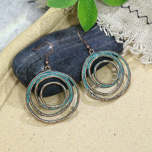 QzxEqz Vintage Multilayer Circle Geometry Dangle Earrings Boho Round Circle Hoop Dangle Drop Earrings for Women Girls Jewelry in Kuwait