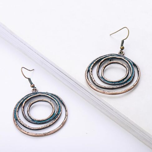 QzxEqz Vintage Multilayer Circle Geometry Dangle Earrings Boho Round Circle Hoop Dangle Drop Earrings for Women Girls Jewelry in Kuwait