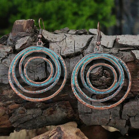 QzxEqz Vintage Multilayer Circle Geometry Dangle Earrings Boho Round Circle Hoop Dangle Drop Earrings for Women Girls Jewelry in Kuwait