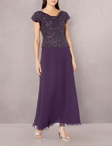 J Kara Women's Petite Long Beaded Cowl Neck Flutter Sleeve Gown Dress in Saudi Arabia