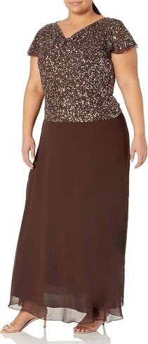 J Kara Women's Petite Long Beaded Cowl Neck Flutter Sleeve Gown Dress in Saudi Arabia