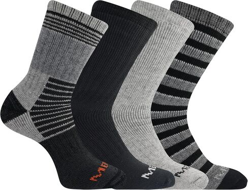 Merrell Adult's Men's and Women's Thermal Hiking Crew Socks-4 Pair Pack-Unisex Arch Support Band and Wool Blend, Stripe Assorted, Small-Medium in Kuwait