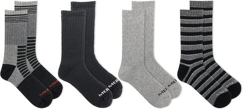 Merrell Adult's Men's and Women's Thermal Hiking Crew Socks-4 Pair Pack-Unisex Arch Support Band and Wool Blend, Stripe Assorted, Small-Medium in Kuwait