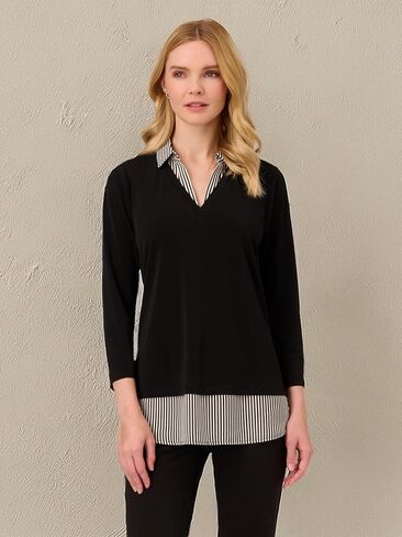 Adrianna Papell Women's Print 3/4 Sleeve Open V-Neck Knit Twofer in Saudi Arabia