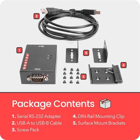 Industrial 4-Port USB to Serial Adapter DB9 RS-232 with FTDI Chipset, RX/TX LED Indicators, DIN Rail Mount Bracket, & Surface Mounting Brackets Windows 11, 10, 8, 7 OS Support USB-A Cable Included in Saudi Arabia