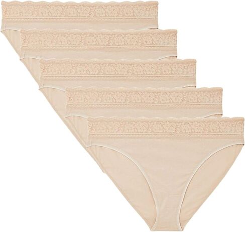 Marks & Spencer womens Cotton Lycra Lace Waist High Leg Panty (5 Pack) Underwear in Saudi Arabia