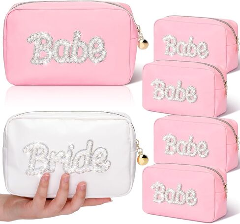 Pinkunn 6 Pcs Bridesmaids Cosmetic Bag Rhinestone Chenille Letter Rose Gold Bride Makeup Bag Proposal Gift Wedding Bridal Shower for Bridesmaid Proposal Box Bachelorette Party Favor(Chenille Letter) in Saudi Arabia