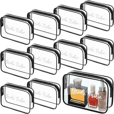 Amylove 10 Pcs Bride Cosmetic Bag Clear Makeup Bags Toiletry Bag Makeup Travel Cosmetic Makeup Bag Clear PVC Travel Bags for Wedding Party Bridesmaid Proposal Bridal Gift(Pink) in Saudi Arabia