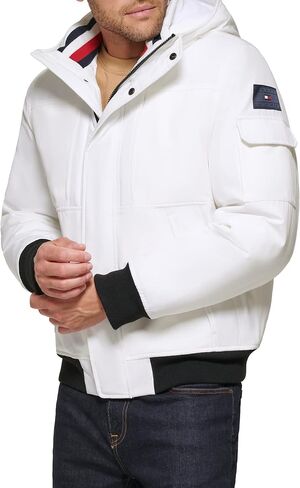 Tommy Hilfiger Men's Arctic Cloth Hooded Utility Bomber, Dark Forest, Medium in Saudi Arabia