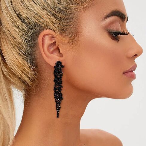 EVER FAITH Wedding Rhinestone Crystal Art Deco Statement Earring, Banquet Prom Long Chandelier Dangle Earrings for Women Girls Bride in Kuwait