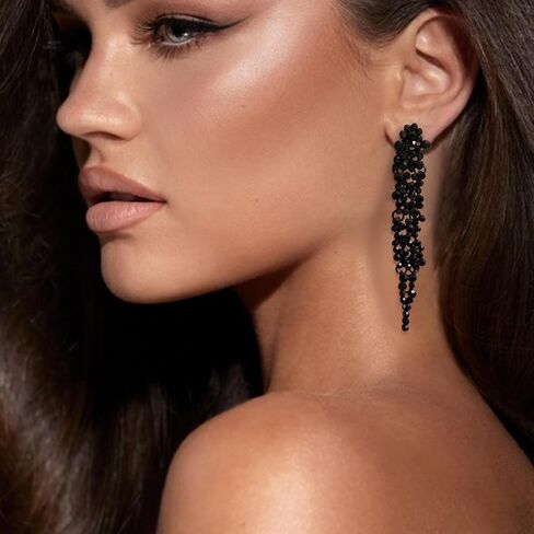 EVER FAITH Wedding Rhinestone Crystal Art Deco Statement Earring, Banquet Prom Long Chandelier Dangle Earrings for Women Girls Bride in Kuwait