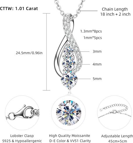AINUOSHI Infinity Moissanite Necklaces for Women, 925 Sterling Silver Moissanite Diamond Pendant Necklace 2ct D Color VVS1 Clarity, White Gold Plated Dainty Necklace for Women Jewelry Gifts (18+2''chain) in Saudi Arabia
