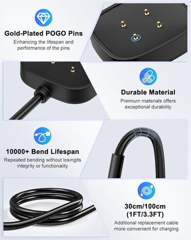 كابل شاحن مكون من قطعتين متوافق مع Fitbit Sense/Sense 2 & Versa 4/Versa 3 كابل حامل لسلك شحن USB بديل لـ Fitbit Versa 3/4 & Sense/2 ملحقات الساعة الذكية (3.3/3.3 قدم) in Kuwait