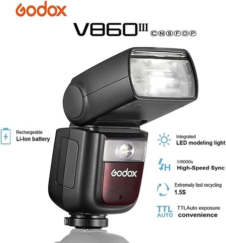 Godox V860III-S لفلاش كاميرا سوني Speedlight Speedlite Light، 76Ws 2.4G TTL HSS 1/8000s، بطارية 2600 مللي أمبير في الساعة، 480 ومضة كاملة الطاقة، 0.01-1.5 ثانية وقت إعادة التدوير، 10 مستويات LED مصباح تشكيل ضوء لسوني in Saudi Arabia