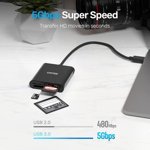 قارئ بطاقات CFexpress، Unitek USB 3.2 النوع C إلى CFexpress B، محول بطاقة ذاكرة محمول من الألومنيوم، يدعم اتصال Thunderbolt 3 Port، متوافق مع بطاقة SanDisk Sony TOPSSD in Kuwait