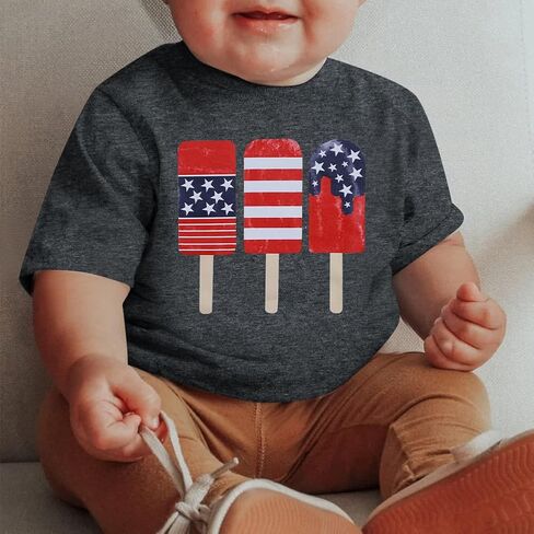 QLIPIN Boys 4th of July Shirt: Kids American Flag Shirts Patriotic Shirt USA Flag Popsicle Graphic Short Sleeve Tee in Saudi Arabia