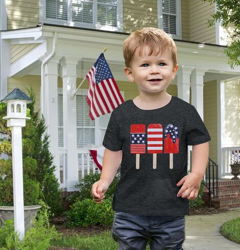 QLIPIN Boys 4th of July Shirt: Kids American Flag Shirts Patriotic Shirt USA Flag Popsicle Graphic Short Sleeve Tee in Saudi Arabia