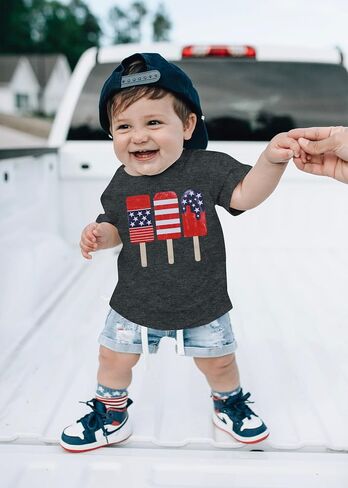 QLIPIN Boys 4th of July Shirt: Kids American Flag Shirts Patriotic Shirt USA Flag Popsicle Graphic Short Sleeve Tee in Saudi Arabia
