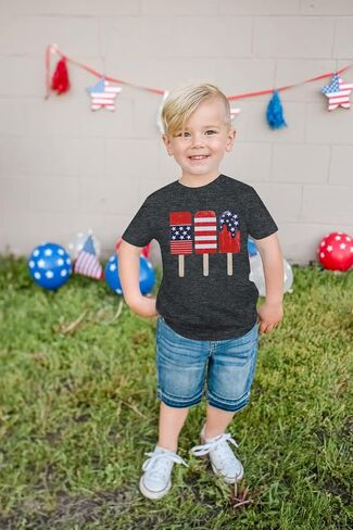 QLIPIN Boys 4th of July Shirt: Kids American Flag Shirts Patriotic Shirt USA Flag Popsicle Graphic Short Sleeve Tee in Saudi Arabia