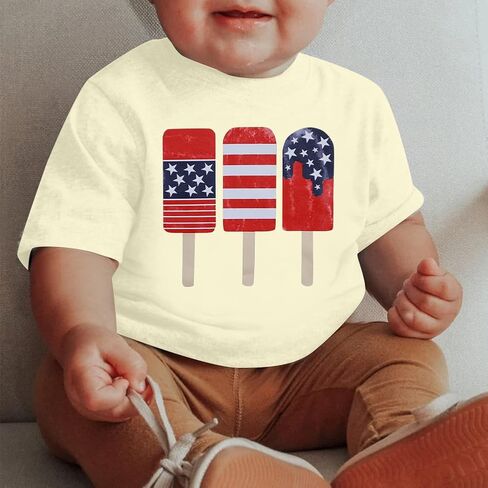طفل رضيع الصبي 4th من يوليو الوطني التي شيرت العلم الأمريكي يوم الاستقلال تي شيرت طفل الصيف قصيرة الأكمام بلايز in Kuwait