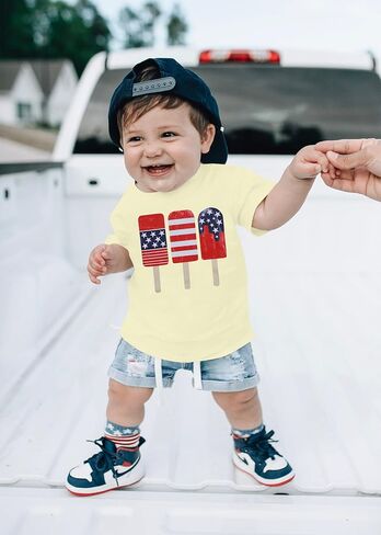 طفل رضيع الصبي 4th من يوليو الوطني التي شيرت العلم الأمريكي يوم الاستقلال تي شيرت طفل الصيف قصيرة الأكمام بلايز in Kuwait