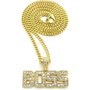 MENS ICED OUT BOSS PENDANT GOLD BOX CUBAN ROPE CHAIN HIP HOP NECKLACE