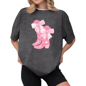 Bow Tshirts Shirts for Women Crewneck Short Sleeve Summer Tops Funny Graphic T-Shirts Cute Holiday Tops for Women 2025