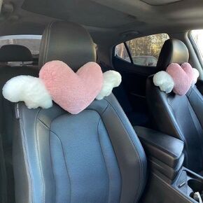 JOSON Heart-Shaped Angel Wings Car Headrest Set, 2-Piece, Soft Cushion, for Travel and Home Decor
