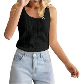 Womens Tank Tops Petite Loose Fit Casual Summer Tops Scoop Neck Solid Basic Sleeveless Shirts Trendy Outfits Clothes