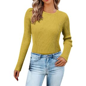 Womens Long Sleeve T Shirts Soft Knit Thermal Shirts Slim Fit Crewneck Tunics or Tops Trendy Womens Shirts Blouse