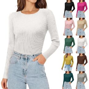 Long Sleeve Shirts for Women Slim Fit Knit Thermal Shirts Trendy Crewneck Tunics or Tops Soft Womens Shirts Dressy