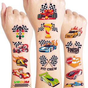 96 PCS Racing Car Pre-Cut Tattoos for Kids | سيارات السباق اللطيفة للغاية تحت عنوان حفل عيد ميلاد ، وإمدادات ، وزينة ، وملصقات الوشم المزيفة ، وجوائز المكافآت المدرسية والهدايا للبنين والبنات