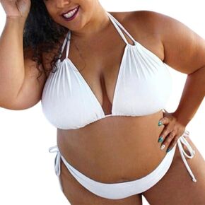 GOKKILRW Women Plus Size Bikini Sets Two Piece Double Straps Halter Swimsuit Tie String Sexy Triangle Bathing Suits Swimwear