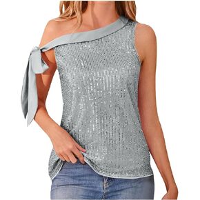 Sparkle Sequin Tops for Women One Shoulder Sexy Shiny Bling Camisole for Glitter Tie Evening Party Sleeveless Blouse in Kuwait