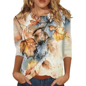 Womens 3/4 Length Sleeve Tops Casual Button Down Fall Shirts Loose Fit Three Quarter Length Sleeve Blouse
