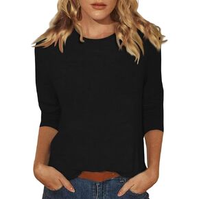 Womens 3/4 Length Sleeve Tops Crewneck Plus Size Shirts Casual Loose Fit Three Quarter Sleeve Blouses Floral Print